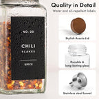 EDELHAUS® Square Spice Jars with Acacia Wooden Lid (Pack of 24) Spice Jars with Shaker Insert and 240 Labels - Acacia Lid Glass Container for Spice Organisation [4.3 in × 1.8 in]