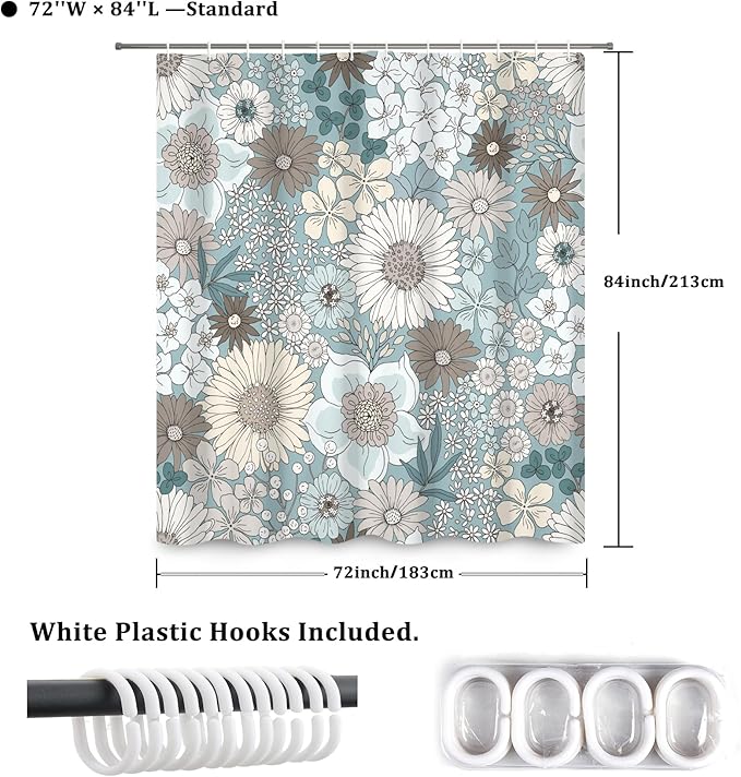 Floral Shower Curtain Rustic Various Floral Plant Curtain for Bathroom Tropical Botanical Farmhouse Waterproof Decor Shower Curtain with Hooks 72x84Inch