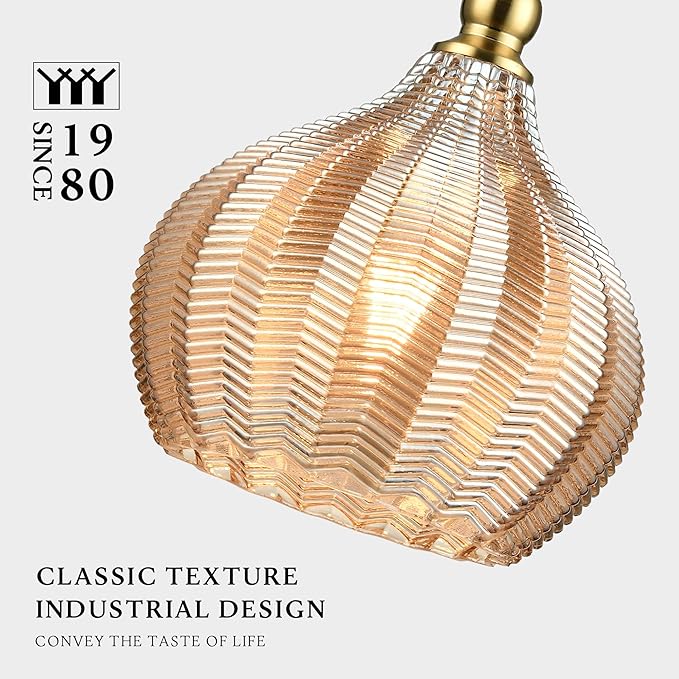 Modern Glass Pendant Light, 9"x15.3" Amber Sunset-Striped Hanging Fixture with Gold Cap, 15"-72" Adjustable Line, E26 Socket for Entryway or Bar Area – Sunset Gold Chalice