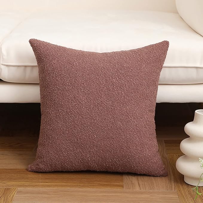 Jeneoo Dusty Rose Decorative Square Thick Throw Pillow Covers Fine Textured Boucle Couch Cushion Case for Sofa Decor, Set of 1, 26 x 26 Inch