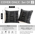 BlissBlush Black Decorative Throw Pillow Covers 18X18, Set of 2, Boho Farmhouse Cushion Cover, Cozy Soft Accent Pillowcase for Couch Sofa Bed Living Room Home Décor