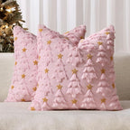 MIULEE Christmas Pillow Covers 18x18 Inch Set of 2, Pink Christmas Tree Plush Faux Fur Pillowcases Soft Decorative Throw Pillow Cases for Couch Sofa Living Room Winter Xmas Holiday Home Decor
