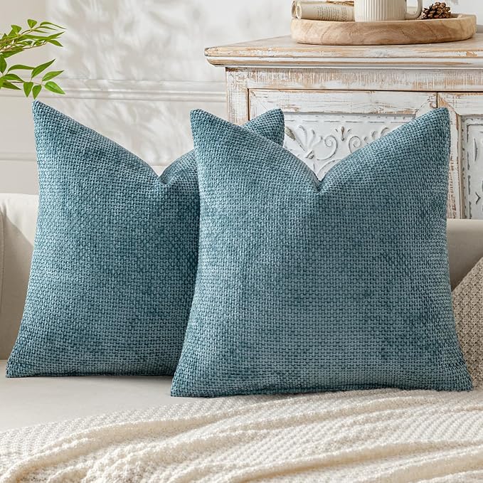 MIULEE Pack of 2 Couch Throw Pillow Covers 18x18 Inch Coastal Blue Modern Boho Accent Decorative Pillow Covers Soft Chenille Farmhouse Cushion Covers for Home Decor Bed Sofa Living Room