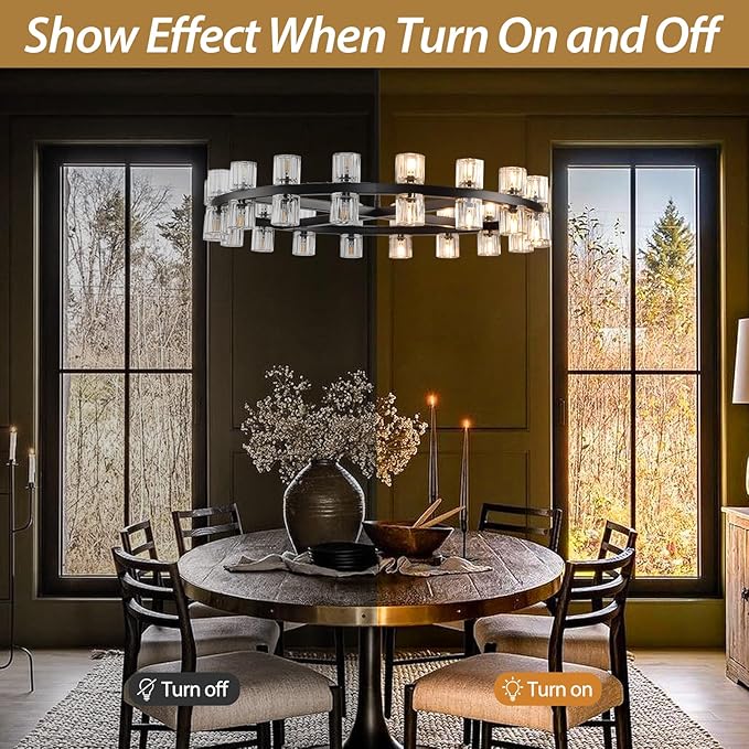 36" K9 Crystal Chandeliers, Round Black Chandeliers for Dining Room, Living Room, Dining Room Chandelier Over Table, Chandelier for Bedroom Foyer Bathroom Includes Bulbs