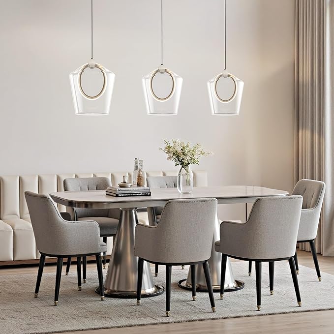 Modern Glass Pendant Lighting for Kitchen Island 1 Pack, Nickel LED Pendant Light Fixtures, Adjustable Hanging Ceiling Light, Angled Clear Glass Shades 8 Inch