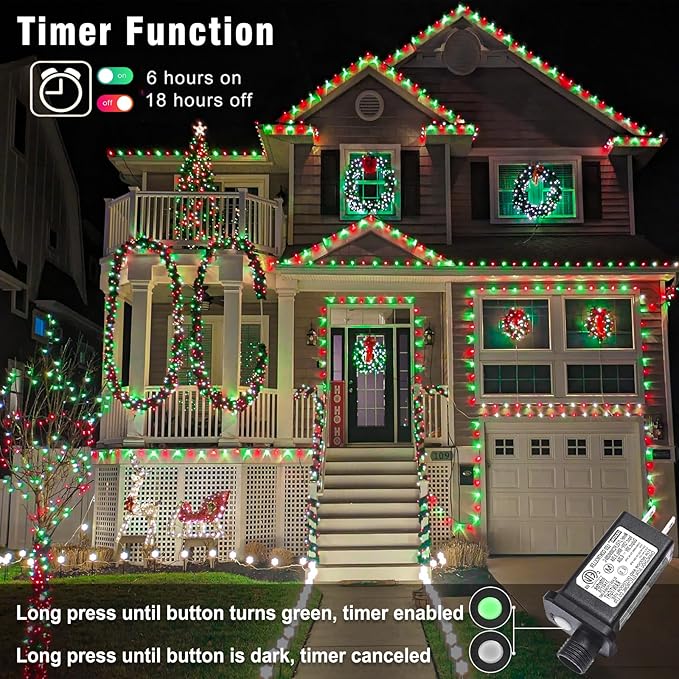 165FT 500 LED Christmas Lights, Plug in Christmas String Lights with Waterproof, 8 Modes Twinkle Fairy Lights for Xmas Garden Tree Holiday Decorations, Red Green