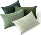 MIULEE Boho Farmhouse Sage Green Throw Pillow Covers 12x20 Inch Set of 4 Mordern Nordic Cushion Covers Soft Corduroy Christmas Home Decor for Couch Bed Sofa Living Room Forest Green