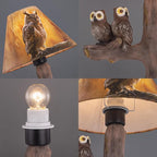 TOCHIC Farmhouse Table Lamp for Bedroom Brown Owl Bedside Side Table Lamp Dimmable Vintage Lamp with Parchment Lamp Shades 16.4“H Faux Wood Desk Lights for Living Room,Night Stands,Foyer,Office