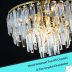 Gold Crystal Chandeliers Modern Contemporary Round Dining Room Chandelier 4-Tier 6 Lights Dimmable Top K9 Luxury Ceiling Hanging Pendant Light Fixture for Living Room Bedroom Foyer 18"