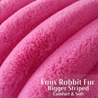 FUTEI Hot Pink Decorative Throw Pillow Covers 12x20 Inch Set of 2, Square Soft Faux Rabbit Fur Big Striped Cushion Cover,Home Decor for Couch Sofa Bed Living Room