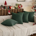 MIULEE Boho Farmhouse Throw Pillow Covers 20x20 Inch Set of 4 Soft Neutral Covers Christmas Dark Green Corduroy Couch Pillowcases Home Decor for Sofa Living Room Bed