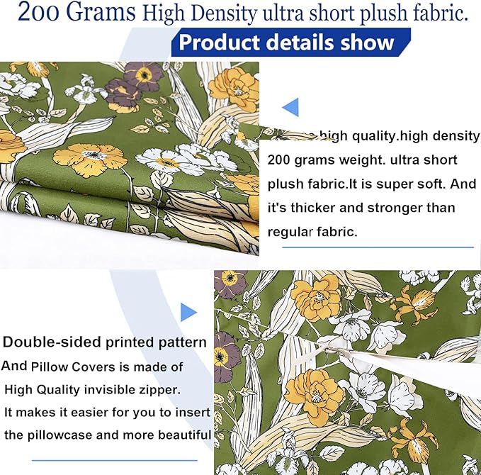 Decorative Throw Pillow Covers Set of 2 Green Pillow Covers 16x16 inch Soft Short Plush Square Freesia Floral Throw Pillows,Farmhouse Outdoor Pillow Covers for Couch Sofa Bed Living Room