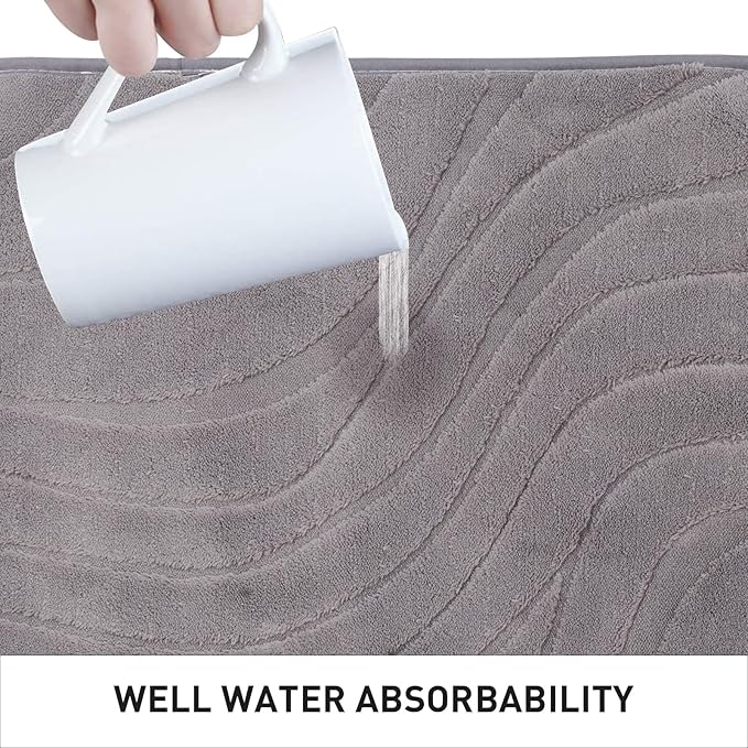Bath Mats 36x24 Non-Slip Absorbent Bathroom Rug, Quick Dry Machine Washable Shower Tub Mat with Rubber Backing, Soft Floor Carpet for Bathroom Decor Wave Dark Grey