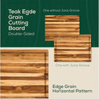 Non-Toxic Set 3 Teak Cutting Board, Pre-Oiled Premium Wood Cutting Board with Juice Groove and Handles, Suitable for Chopping Meat, Vegetables, Included Gift Box, with Non Slip Feet