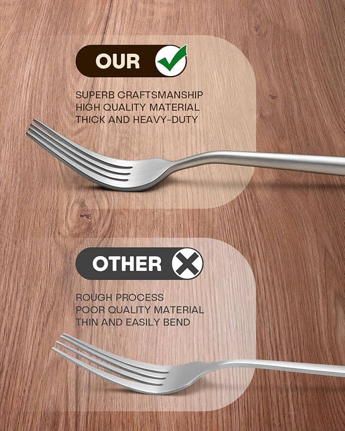 Stapava Matte Silverware Set for 6, 30-Piece Stainless Steel Flatware Eating Utensils Sets, Satin Finish Cutlery Include Forks Spoons and Knives Set for Home Restaurant Hotel, Dishwasher Safe