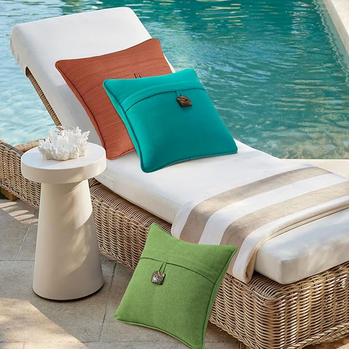 Outdoor Decorative Pillows with Coconut Button Pack of 4, 18" x 18" Outdoor Pillow Set for Couch Bed Throw Patio Sofa, Grass Green