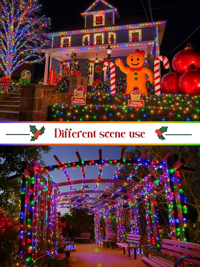 800 LED Christmas Slow Twinkle Cluster Lights, Firecracker Fairy Lights Plug in with 15 Modes & Timer Function, 33FT Waterproof String Lights for Indoor Outdoor Tree Christmas Decorations, Multicolor