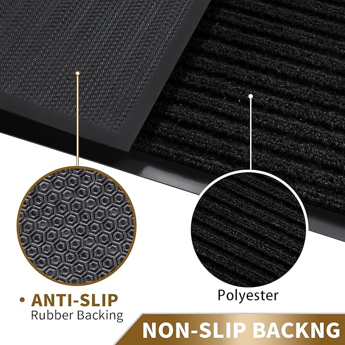 Yimobra Front Door Mat Outdoor Indoor Entrance, 100% Waterproof All-Season All Weather Doormat, Welcome Matt Outside Entry, Non Slip, Low Profile, Heavy Duty Patio Porch Floor Mats,47 x 32,Black
