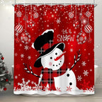 Christmas Snowman Shower Curtain, Red Xmas Ball Cute Winter Snowman Shower Curtain Christmas Holiday Decor, Durable Fabric Machine Washable with Hooks, 72 x 72 Inches