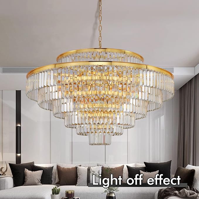 Crystal Chandeliers Modern Style Gold 39 inch & Lights Round Hanging Classic, Pendant Ceiling Chandelier Lighting Fixture 7-Tier for Dining Room Living Room