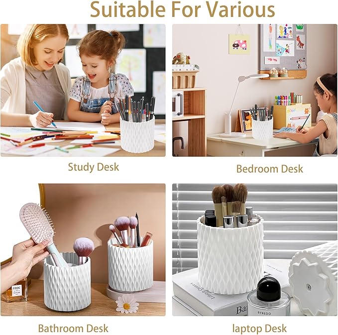 Makeup Brush Holder, 360° Rotating Makeup Brush Organizer with 5 Slots, Clear Dustproof Makeup Brush Holder with Lid, Make Up Organizers for Vanity Bathroom Countertop