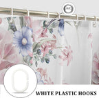 Colorful Floral Shower Curtain Watercolor Flower Modern Design Bathroom Curtain Girls Pretty Plant Decor Shower Curtain with Hooks Waterproof Polyester Fabric 60x72 Inch