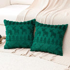 OTOSTAR Set of 2 Xmas Soft Plush Short Wool Velvet Decorative Throw Pillow Covers Square Luxury Style Cushion Case Pillow Shell for Sofa Bedroom Christmas Tree and Elk Green, 14x14 Inch