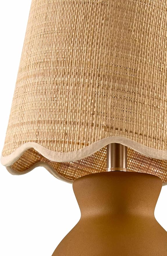 BoutiqueRugs Liliac Boho Ceramic and Jute Bedside Table Lamp for Bedroom Nightstand - End Side Lighting for Living Room - Shade Rattan - Brown, Beige - 15" H
