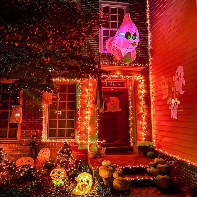 600 LED Orange Lights for Halloween, 197 FT Halloween Lights Indoor Outdoor Clear Wire with 8 Modes, Plug in Waterproof Orange String Light for Christmas Tree Party Thanksgiving Decorations