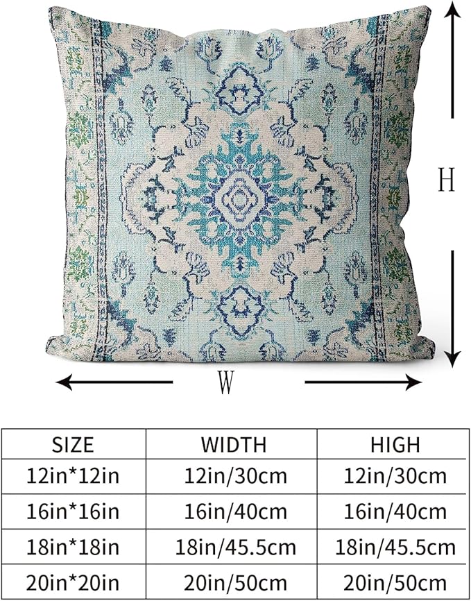 Snycler Boho Throw Pillow Covers 16x16 inch Set of 2 Teal Blue Boho Rug Carpet Double Sided Pattern Cotton Soft Pillow Case Cushion Cover Pillowcase for Couch Sofa Bed Decorative