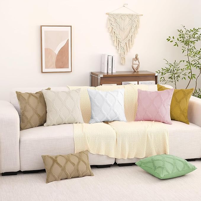 decorUhome Throw Pillow Covers 24x24 Inch Set of 2, Soft Plush Faux Fur Wool Pure White Couch Pillow Covers, Decorative Neutral Pillow Cases for Bed Sofa Living Room Home Decor