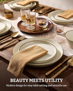 Famiware Saturn Dinnerware Sets, Plates and Bowls Sets for 4, 12 Pieces Stoneware Dish Set - Chip and Scratch Resistant, Microwave and Dishwasher Safe Tableware Set, Vanilla White with Rim