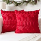 OTOSTAR Set of 2 Xmas Soft Plush Short Wool Velvet Decorative Throw Pillow Covers Square Luxury Style Cushion Case Pillow Shell for Sofa Bedroom Christmas Tree and Elk Red, 18x18 Inch