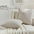 FUTEI Oatmeal Chenille Decorative Throw Pillow Covers 12x20 Inch Set of 2,Soft Cozy Faux Linen Textured Lumbar Pillow Cases,Farmhouse Home Decor for Couch Living Room