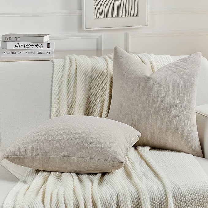 FUTEI Oatmeal Chenille Decorative Throw Pillow Covers 20x20 Inch Set of 2,Soft Cozy Faux Linen Textured Cushion Case,Farmhouse Home Decor for Couch Living Room