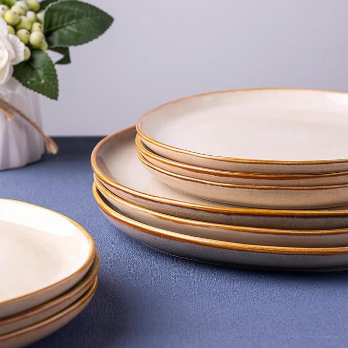AmorArc Ceramic Dinnerware Sets,Handmade Reactive Glaze Stoneware Plates and Bowls Set,Highly Chip and Crack Resistant Dishware | Dishwasher & Microwave Safe Dishes,Service for 4 (12pc)