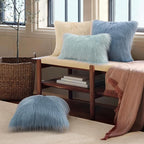 Phantoscope Faux Fur Pillow Cover Decorative Fluffy Throw Pillow Mongolian Luxury Fuzzy Pillow Case Cushion Cover for Bedroom and Couch, Blue 20 x 20 Inches