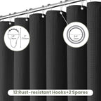 Inhousolu Fabric Shower Curtain Waffle Weave, 230 GSM Heavy Duty, Weighted Hem, 14 Metal Hooks, Water Repellent, Machine Washable, Hotel Spa Luxury Bath Curtain Set, 72 x 78 Inch, Black