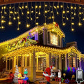 60FT 612 LED Outdoor Christmas Lights - 136 Ice Drops, 12 Pro Modes with Timer Memory & Brightness, Waterproof Hanging Ice String Light for Holiday Wedding Garden Fence House Decor (Warm White)
