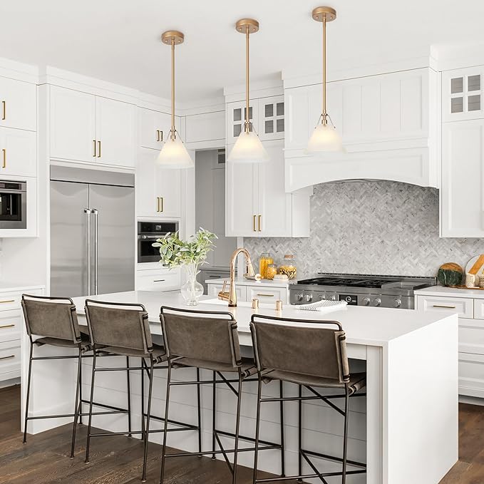 KSANA Gold Pendant Light, Modern Pendant Lights Kitchen Island with Frosted Glass Pendant Hanging Lights for Dining Room, Kitchen, Bedroom