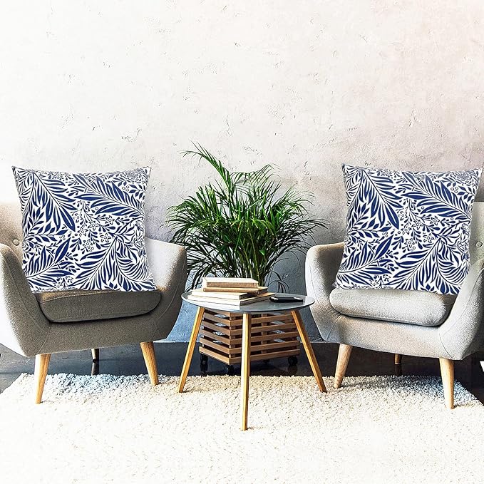 Decorative Throw Pillow Covers Set of 2 Blue Pillow Covers 18x18 inch Throw Pillow Cases Soft Short Plush Farmhouse Floral Outdoor Pillow Covers for Couch Sofa Bed Living Room Cushion Cover