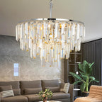 Chrome Modern Round Top K9 Crystal Chandelier Lighting Fixture, 6 Lights Round K9 Crystal Adjustable Hanging Lamp for Dining Room Bedroom Living Room,Hallway,Bar,Kitchen W17''