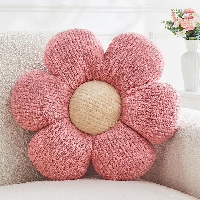 Flower Throw Pillow,Pink Flower Shaped Pillow Decorative Throw Pillows for Sofa, Couch,Bed,15.7'' Soft Daisy Pillow Floor Seating Cushion for Home Decor