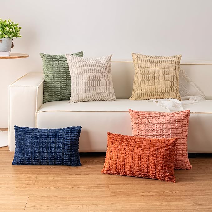Pack of 2 Corduroy Decorative Throw Pillow Covers 20x20 InchSoft Striped Pillow Covers Modern Farmhouse Home Decor for Sofa Living Room Couch Bed（Wine Red）
