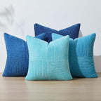 Topfinel Blue Pillow Covers 16x16,Western Velvet Blue Gray Throw Pillow Covers Set of 4 with Striped Corduroy,Boho Soft Accent Pillowcases for Couch,Bed,Living Room Home Decor