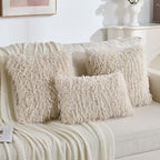 FUTEI Beige Decorative Throw Pillow Covers 16x16 Inch Set of 2,Soft Fluffy Faux Feather Texture Cushion Cases,Modern Home Luxury Decor for Couch Bed Living Room