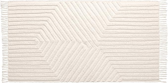 Boho Bathroom Rug 2' x 3', Washable Hand-Woven Tufted Cotton Rug with Tassels for Entryway, Foyer, Bedroom, or Kitchen - Pestal Linen