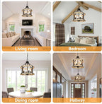 4-Light Farmhouse Chandelier, 12.5 Inch Rustic Black and Vintage Wood Finish Chandeliers for Dining Room Light Fixture, Adjustable Height Hanging Light for Kitchen Island, Entryway, Indoor