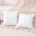 OTOSTAR Set of 2 Xmas Soft Plush Short Wool Velvet Decorative Throw Pillow Covers Square Luxury Style Cushion Case Pillow Shell for Sofa Bedroom Tree and Snowflake White, 20x20 Inch