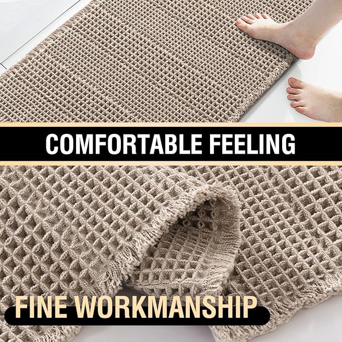 H.VERSAILTEX Waffle Bath Mat Super Absorbent Bathroom Mats Non Slip Bath Rugs for Bathroom Floor Machine Washable Ultra Soft Bathroom Rugs for Beside Tub, (32 x 20 Plus 24 x 17 - Inches, Irish Cream)
